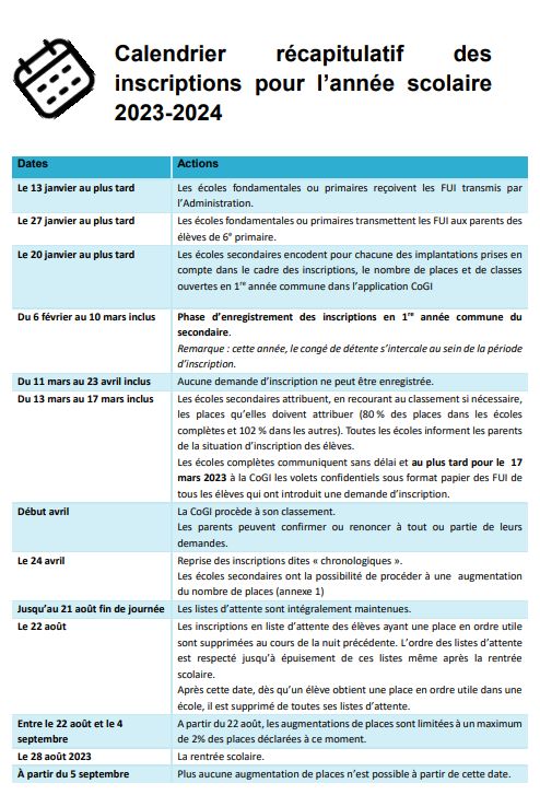 Procédure d’inscription en secondaire pour l'année scolaire 2023-2024